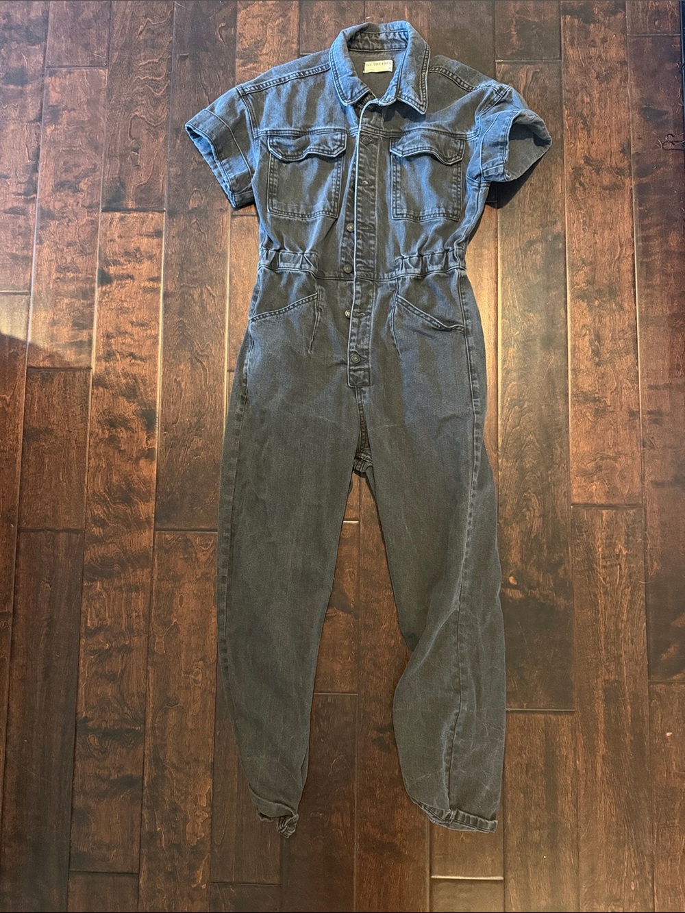 We The Free Washed Black Short-Sleeve Denim Jumpsuit